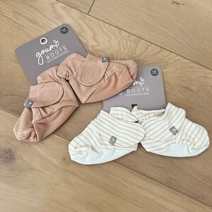 NWT Goumi Kids Baby Boots Set Sandstone Dune Stripe SZ 6-12mo Bamboo Booties Tan